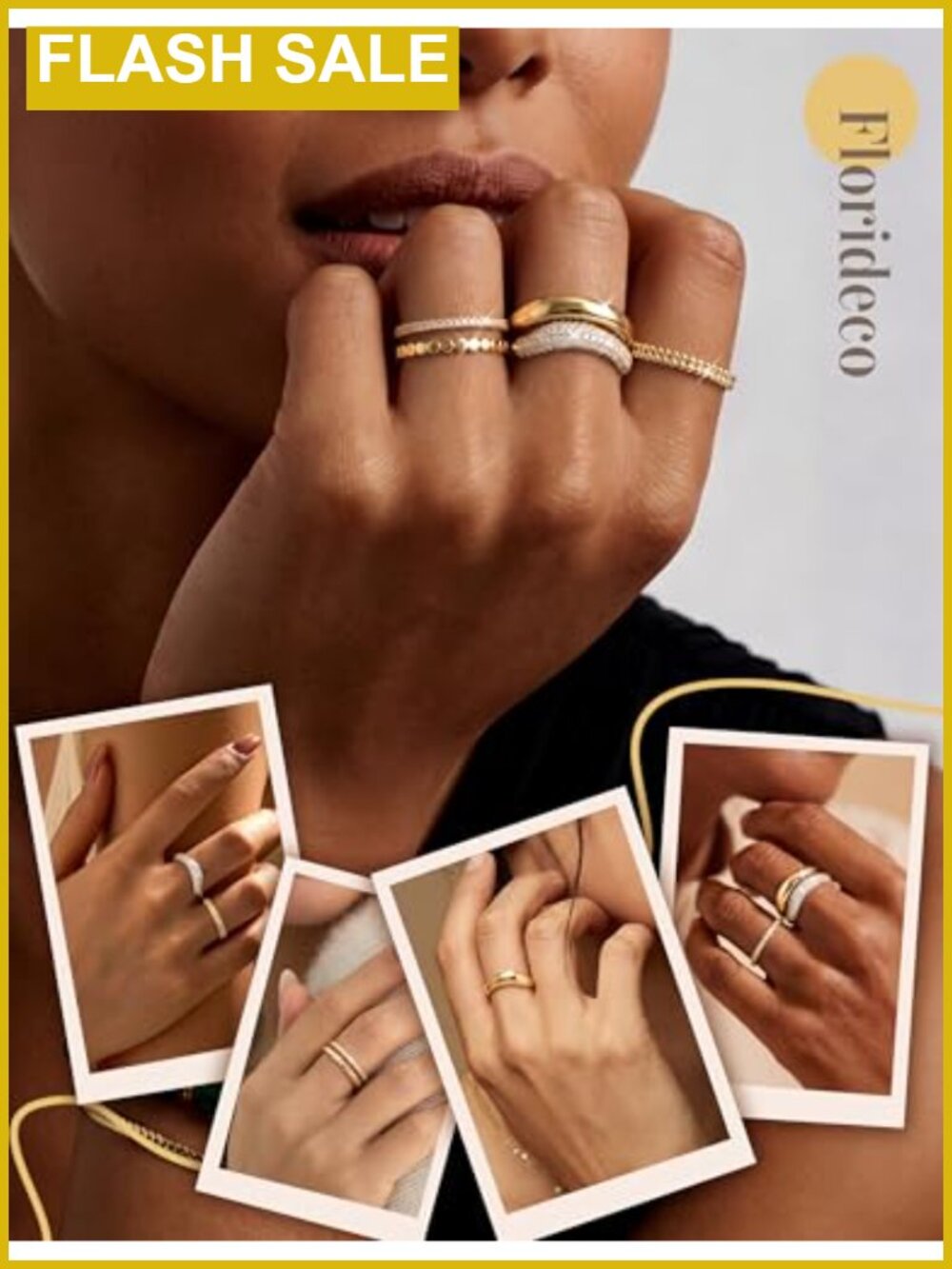 5pc 14K Gold Plated Stackable Rings Set Cubic Zirconia - Picture 3 of 6